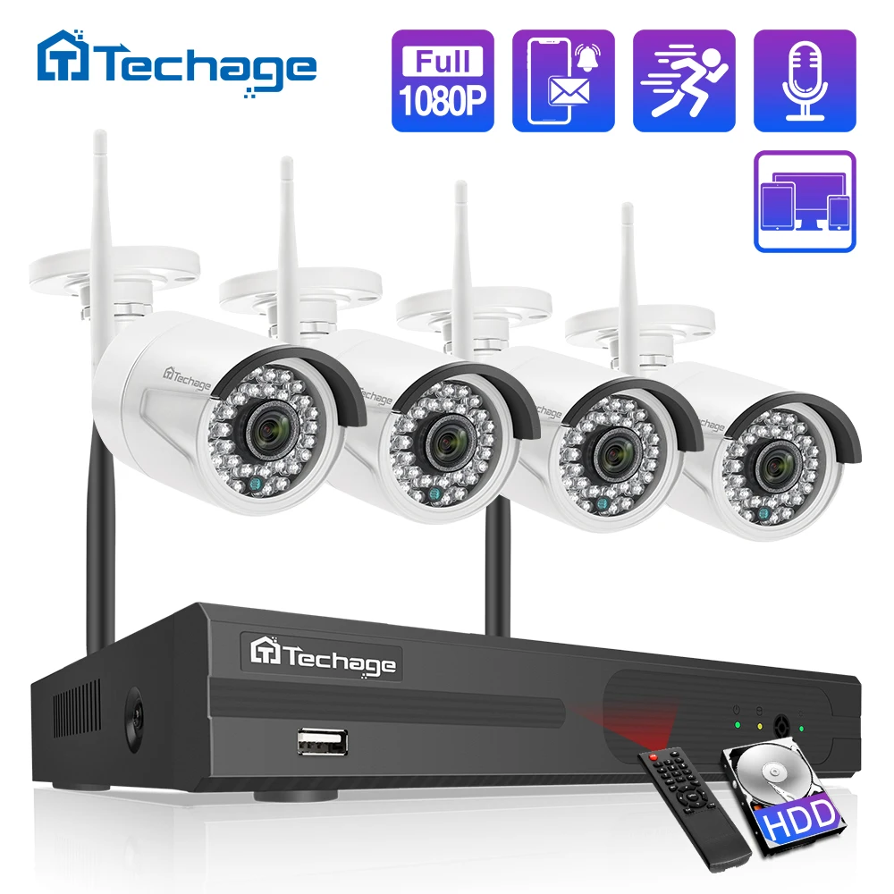 Система видеонаблюдения Techage H.265 4 канала 1080P 2 МП HD аудио Wi Fi|Система наблюдения| |