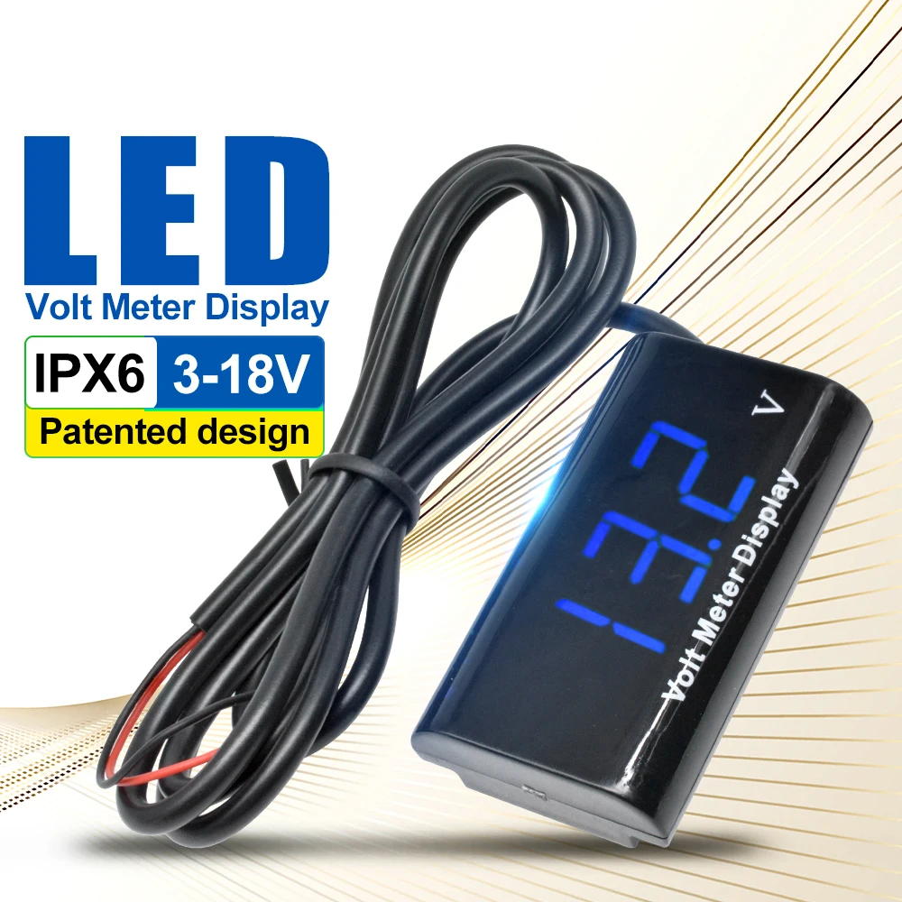 Blue IPX6 DV 3-18 в цифровой вольтметр для мотоцикла 12 в автомобильный измеритель напряжения Вольт литий-свинцово-кислотная батарея Емкость Тестер монитор детектор - Цвет: Blue