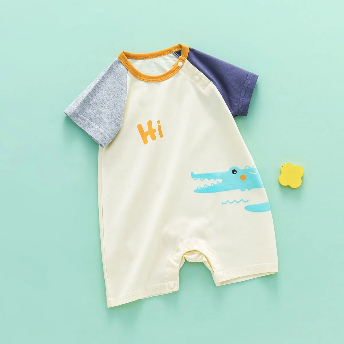

Baby's Short Sleeve One-Piece Summer Thin Cotton Khaki For Men And Women