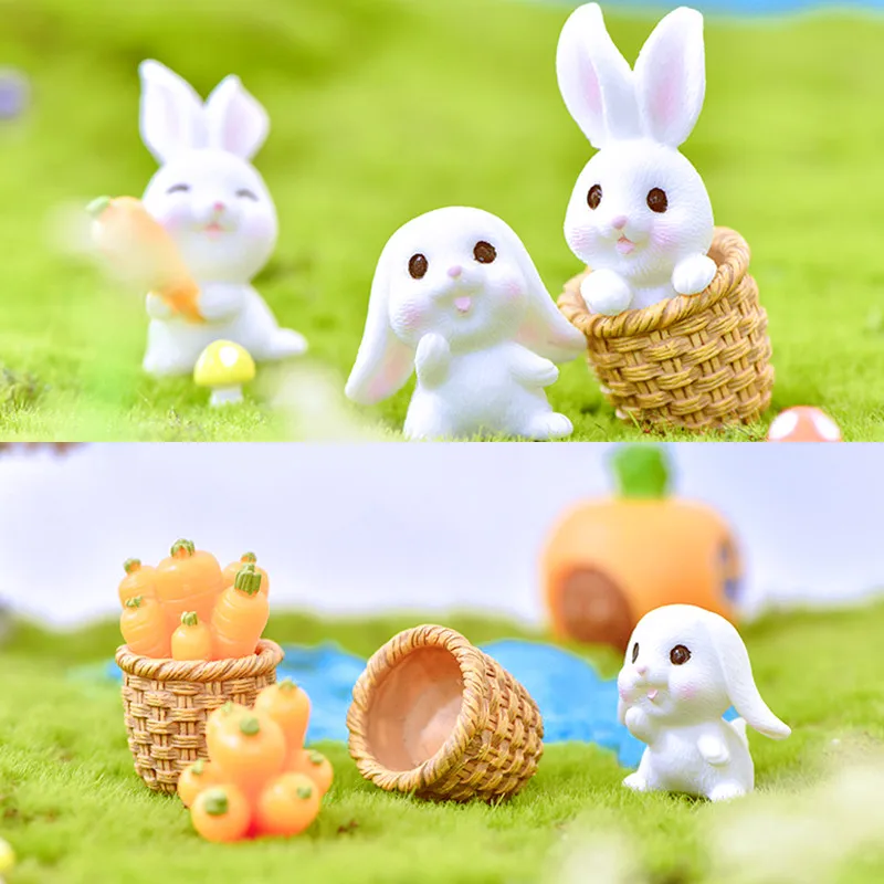 

1/2PCS Miniatures Rabbit Easter Hare Animal Figurine Resin Craft Mini Home Cake Decoration Accessories Desk Office Fairy Garden