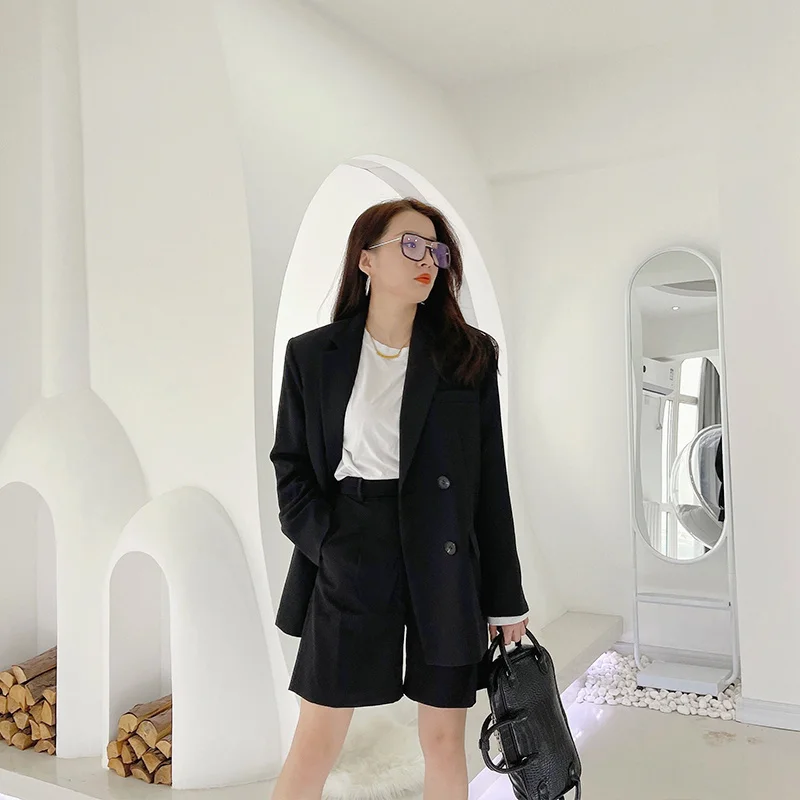 

GVUW Niche Design Sense 2021 New Black Suit Coat Women's Fashionable Casual Bandage Waist Down Suit Bimba Y KB7167