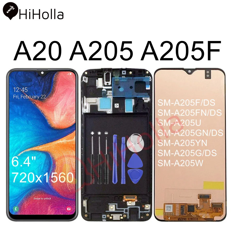 HiHolla дисплей для samsung Galaxy A20 A205 ЖК-экран сенсорный дигитайзер с рамкой для samsung A205 lcd A205F A205FN/DS