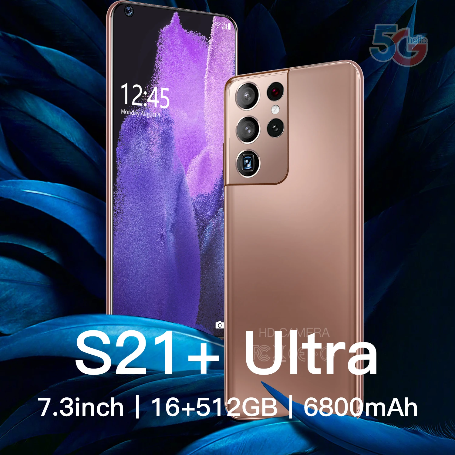 

7.3 Inch S21+Uitra Global Version Smartphone 16G +512G ROM 6800mAh Large Battery Android Full Display Dual SIM 4G/5G Call Phone