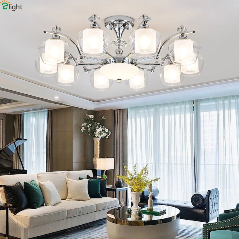 

Modern Chrome Metal Led Chandeliers Lighting Living Room Glass Led Pendant Chandeliers Lights Hanging Lamp Fixtures For Bedroom