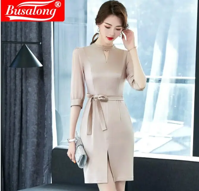 Женское облегающее платье с поясом коротким рукавом | Женская одежда