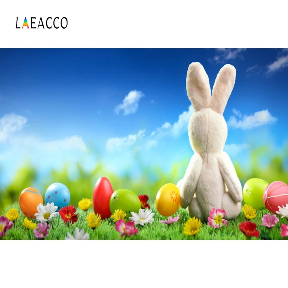Laeacco Пасхальные яйца Кролик Поляна Вечеринка для малышей Фон для фотографии, настраиваемый фотографический фон для фотостудии.