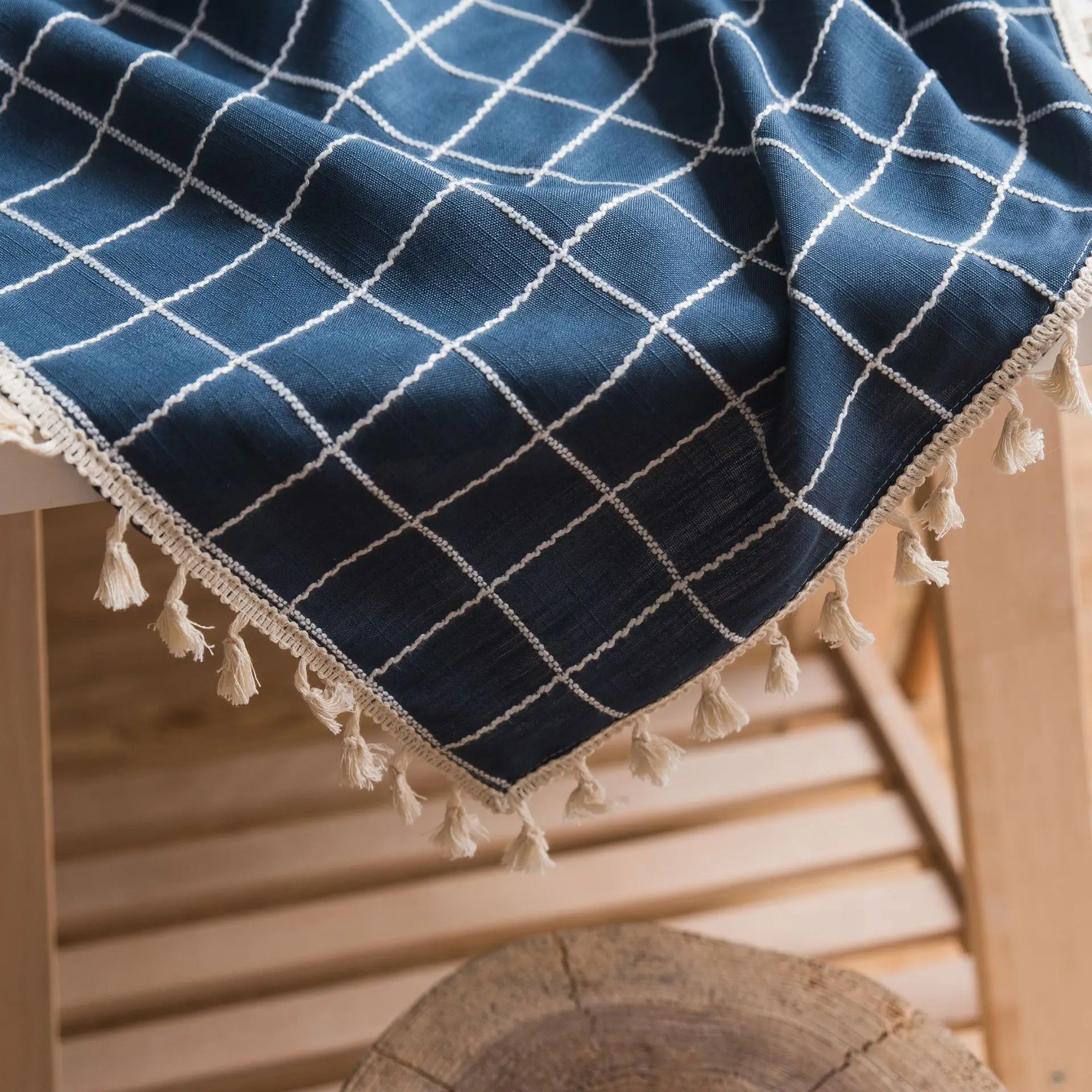 

Lattice embroidery simple tablecloth pure color cotton hemp small fresh cloth rectangular tea table table cloth