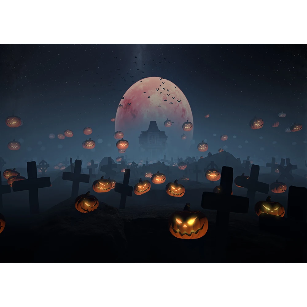 

Фон для фотосъемки Хэллоуин замок тыква летучая мышь Луна ребенок мультфильм ночь сценический фото декорации