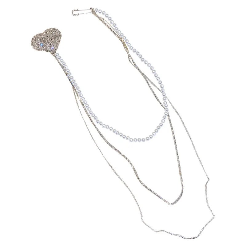 

LOVOACC Trendy Simulated Pearl Long Tassel Brooches for Women Ladies Full Rhinestones Love Heart Paperclip Brooch Accessories