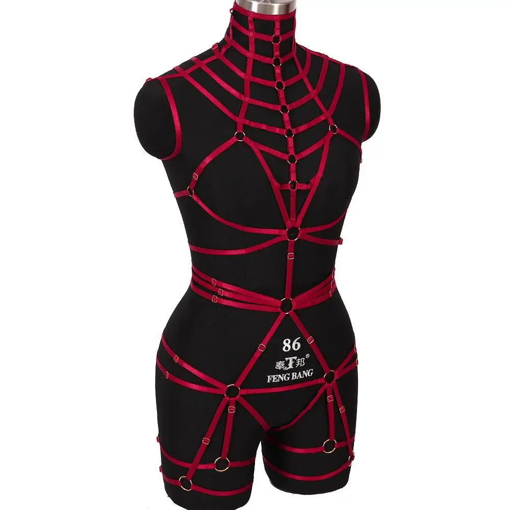 Полноразмерный красный бюстгальтер в стиле панк и готика женский топ на шею пояс