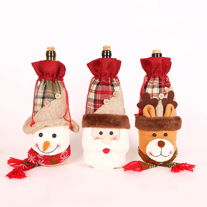 

christmas decoration for home bar table cloth Champagne wine bottle cover natal navidad Xmas 10pc