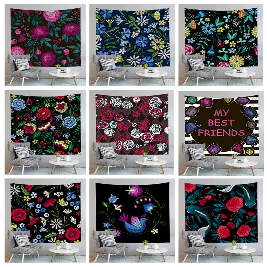 3D Цветочная вышивка с цветочным принтом Полиэстеровая скатерть настенный