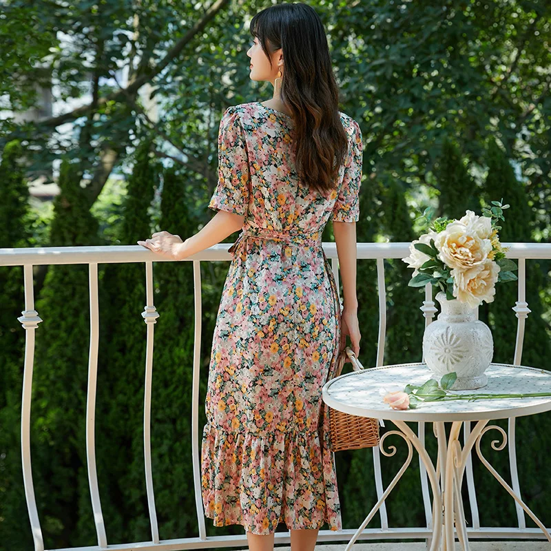 

Boho Vintage Tropical Beach Vacation Dresses Women Long Floral Chiffon Dress Summer 2021 Runway Elegant Korean Party Night Dress