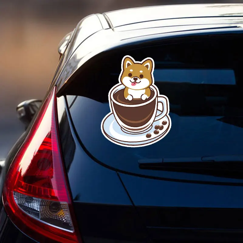 

13x17cm Self-adhesive Decal Shiba Inu Coffee Car Sticker Waterproof Auto Decors on Bumper Rear Window Laptop3