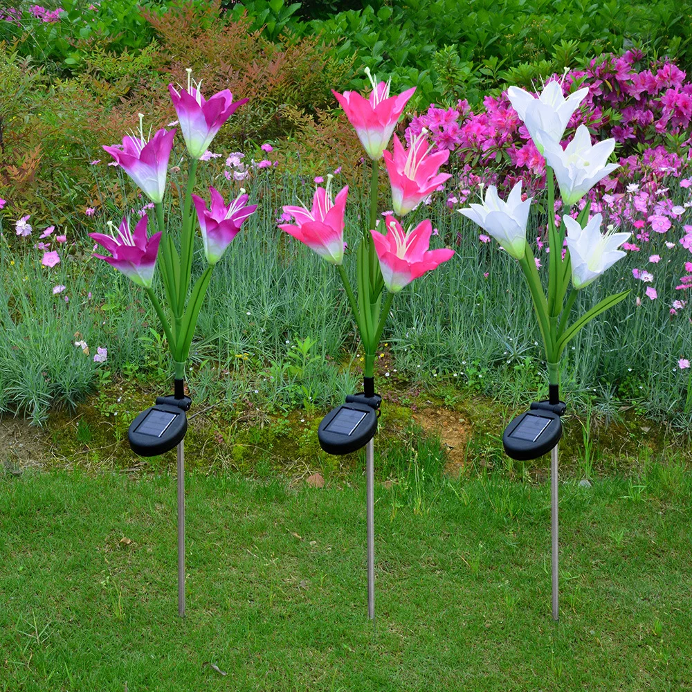 Лампа с цветами лилии на солнечной батарее многоцветный светодиодный фонарь для