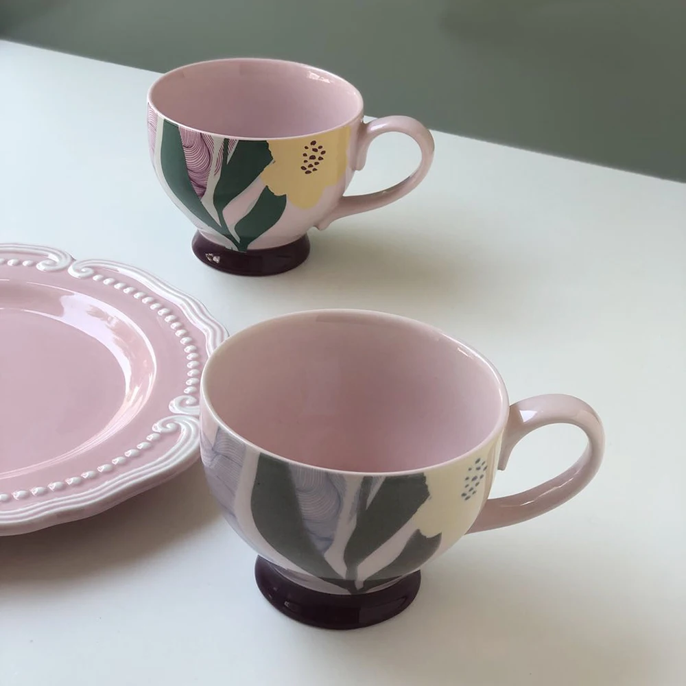 

New product pink coffee cup breakfast cup full cup 350ml