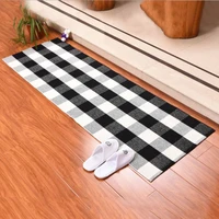 bedroom living room area rug black white plaid rugs cotton hand woven checkered carpet washable braided kitchen mat doormat