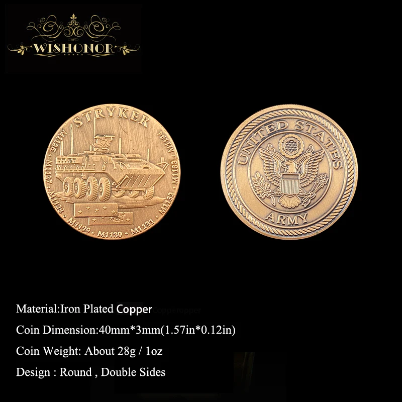 Новинка 2017 сувенирные монеты в стиле милитари США танк Stryker позолоченная монета