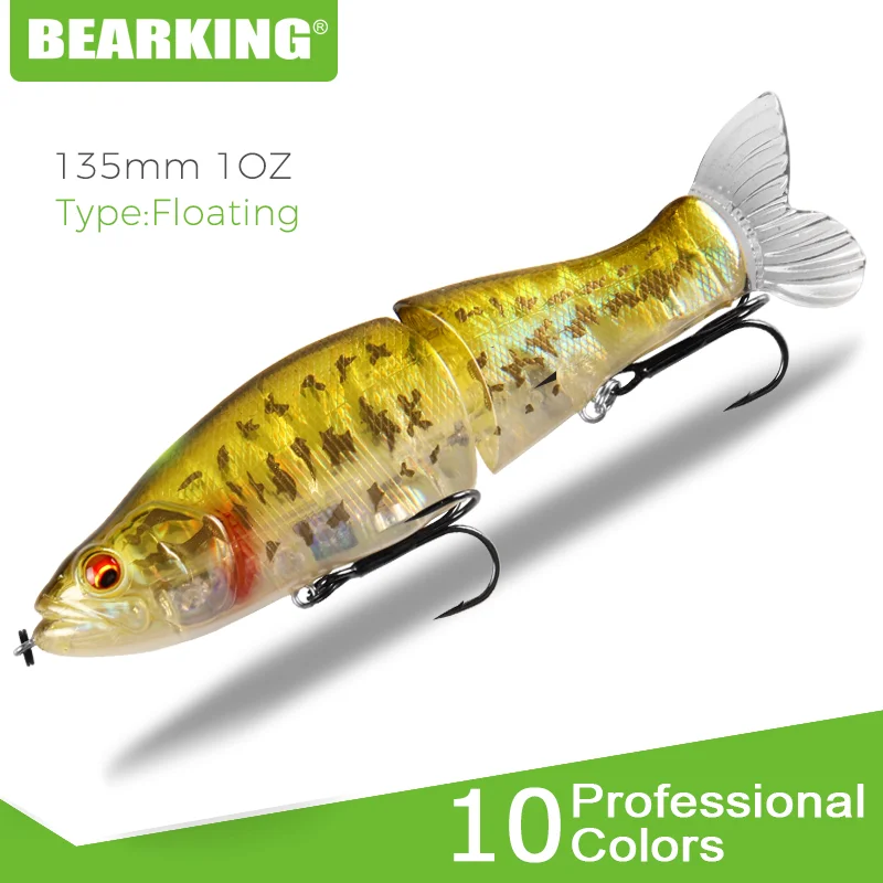 BEARKING 135mm 1oz Top Fishing tackle Lures Jointed minnow Wobblers ABS Body with Soft Tail SwimBaits soft lure for fishing