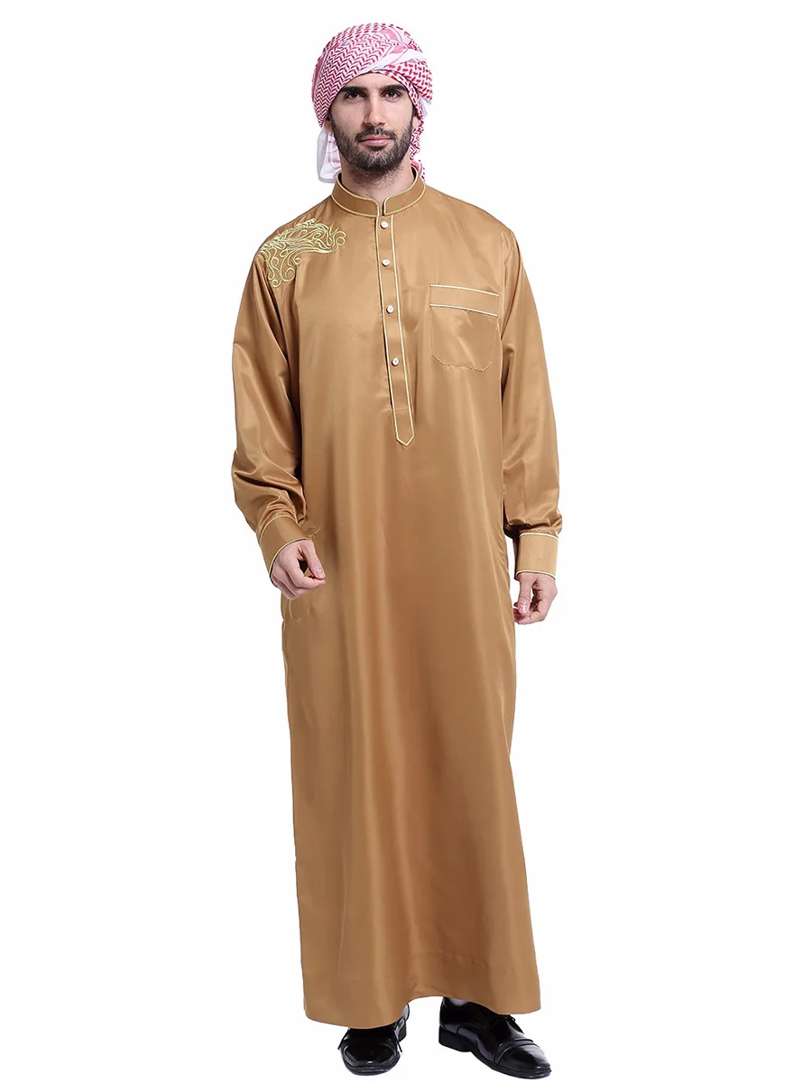 Jubba Thobe Saudi Arab Kaftan Male Abaya Muslim Gown Long Sleeves O Neck Islamic Clothing Men Fashion Hijab Dress