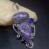 gemstonefactory jewelry big promotion 925 silver purple dalmatian jasper blue topaz women ladies gifts necklace pendant 0288