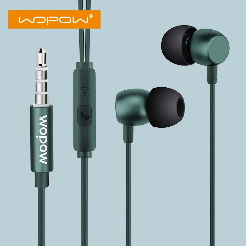 Проводные наушники WOPOW с микрофоном Hi Fi стерео вкладыши супербасами и