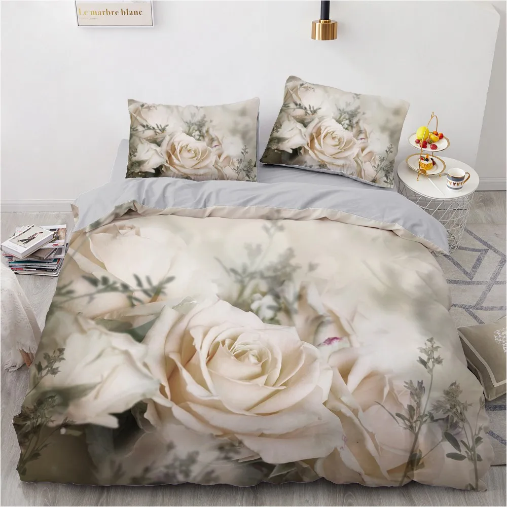 Simple Bedding Sets 3D Plant Flower Duvet Quilt Cover Set Comforter Bed Linen Pillowcase King Queen Full Double Home Texitle