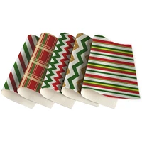 christmas theme stripe printed lychee synthetic leather fabric for diy christmas earrings hair bows making 30x136cm