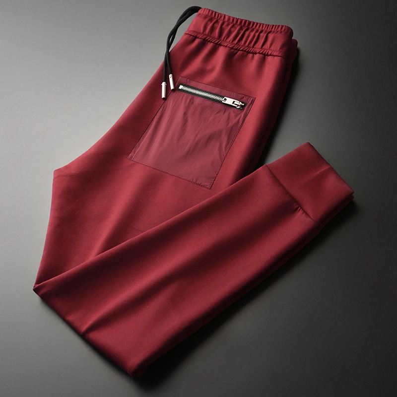 Мужские повседневные спортивные брюки Minglu красные однотонные на молнии с