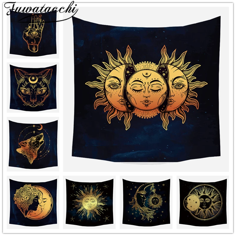 

Fuwatacchi Gold Black Sun Moon Mandala Tapestry Wall Hanging Celestial Wall Tapestry Hippie Wall Carpets Dorm Decor Tapestry