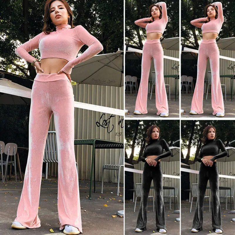 Женский однотонный костюм для отдыха из дробленого бархата короткий топ с