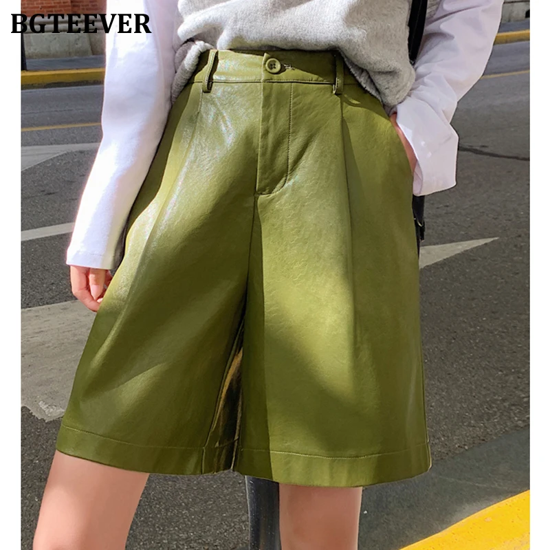 Шорты BGTEEVER женские из искусственной кожи модная уличная одежда с завышенной