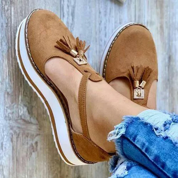 

Women Leather Fringed Platform Flat Shoes Sandals Sweat Absorption Non-slip Sole K2