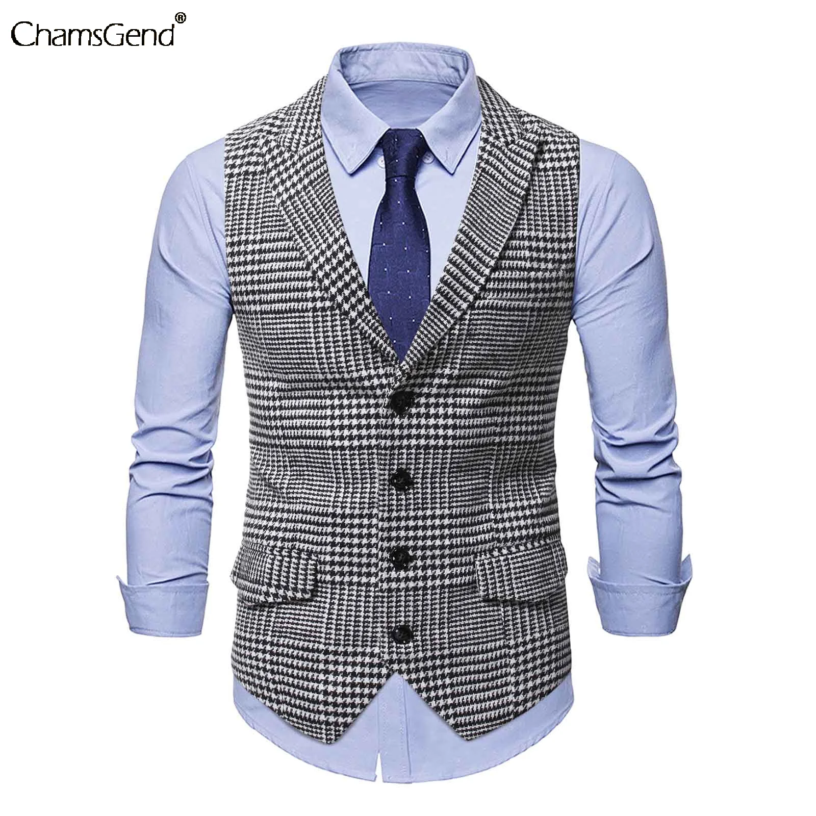 Мужской костюм жилет модный приталенный тонкий клетчатый мужской топы
