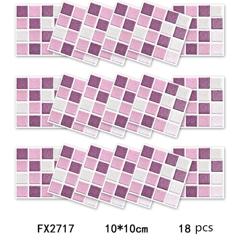 18Pcs Anti-oil Pink Mosaic Self Adhesive Tile Wall Sticker for Kitchen Bathroom Decor | Дом и сад