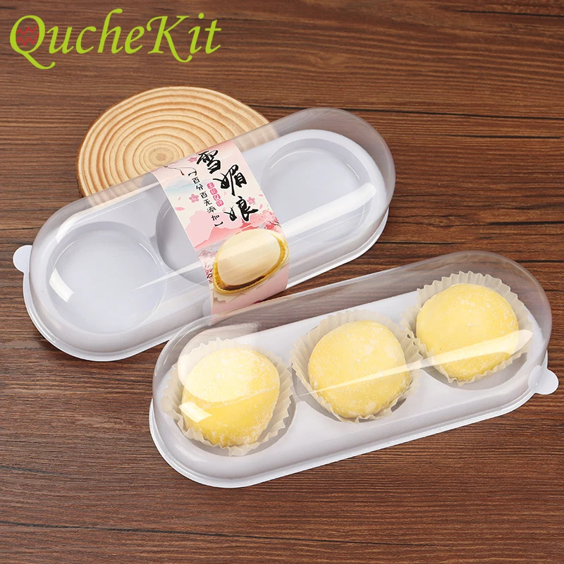 50pcs 3 Pack Rectangle Dessert Clear Plastic Cake Boxes Packaging Egg-Yolk Puff Container Candy Moon Cake Cupcake Package Box