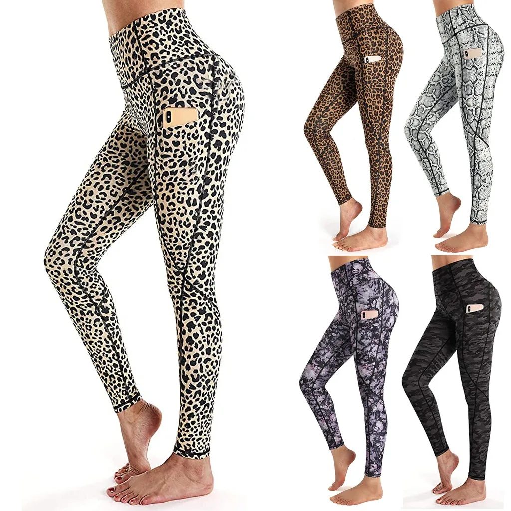 

Sexy Leopard Print Fitness Legging Women Pocket Sport Pencil Pants High Waist Push Up Legging Ladies Sweatpant Athletic Trouser