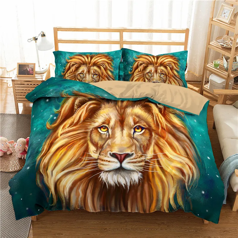 

HD Digital Print Lion Bedding Sets Duvet Cover+ Pillowcase 2/3pcs Single Twin Double Queen King bed set US/AU/EU size