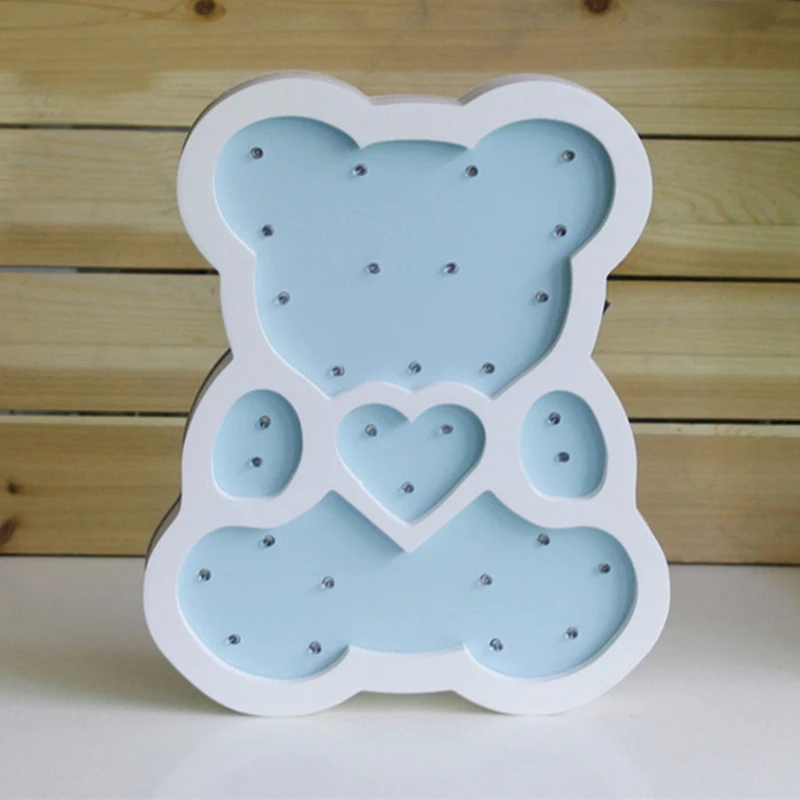 Wooden Bear Led Night Light Cartoon Bedside Wall Lamp Children Baby Kids Bedroom Home Decorative Lighting Blue | Лампы и освещение