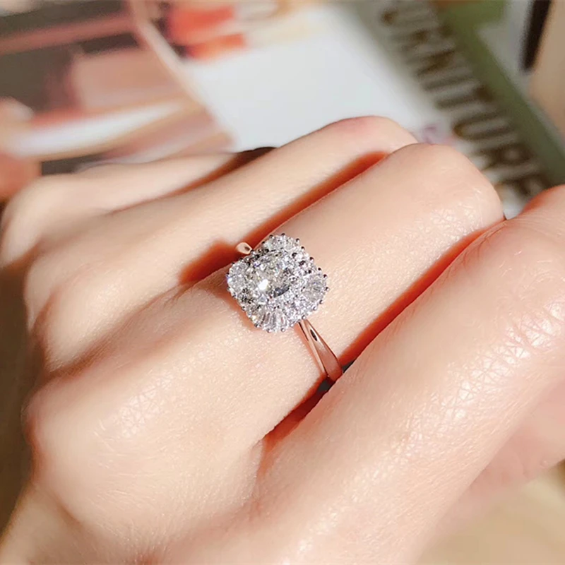 GIA овальное обручальное кольцо с натуральным бриллиантом Настоящее 18 к белое золото 0.95ctw обручальное кольцо с натуральным бриллиантом