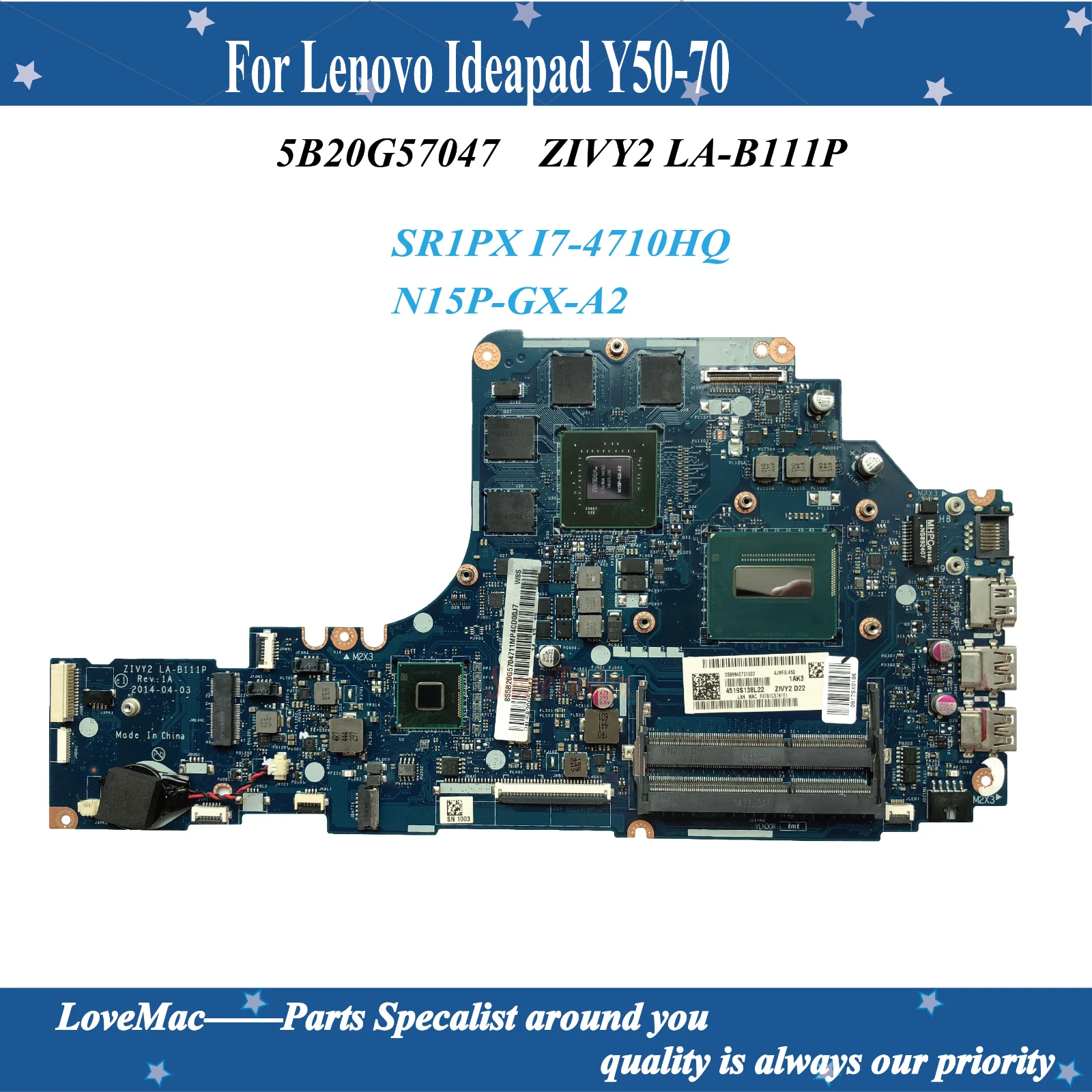 Высокое качество FRU:5B20G57047 для Lenovo Ideapad Y50-70 Материнская плата ноутбука ZIVY2 LA-B111P SR1PX