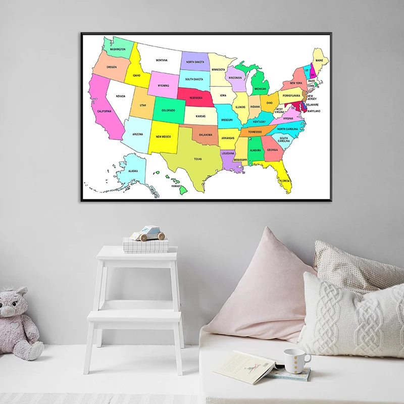 The Map of United States  In English 84*59cm Wall Art Poster Canvas Painting for Living Room Home Decoration School Supplies