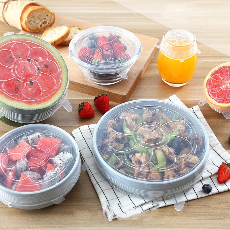 Силиконовая крышка для пищевых продуктов 6 шт./компл. растягивающаяся Крышка