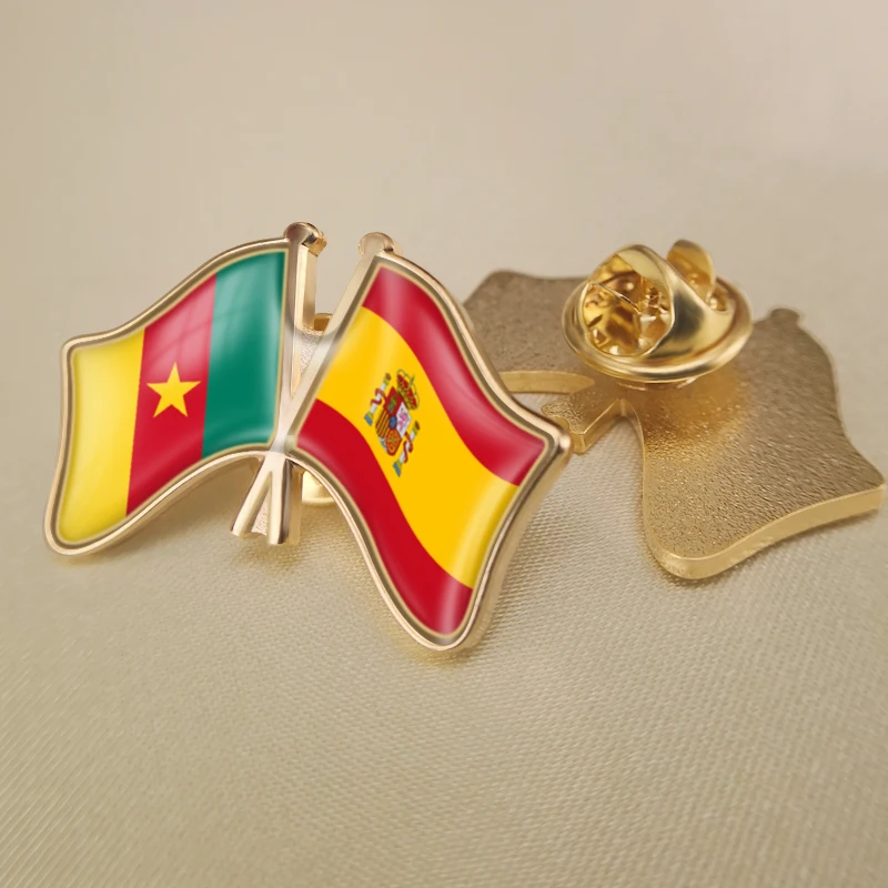 

Cameroon and Spain Crossed Double Friendship Flags Lapel Pins Brooch Badges