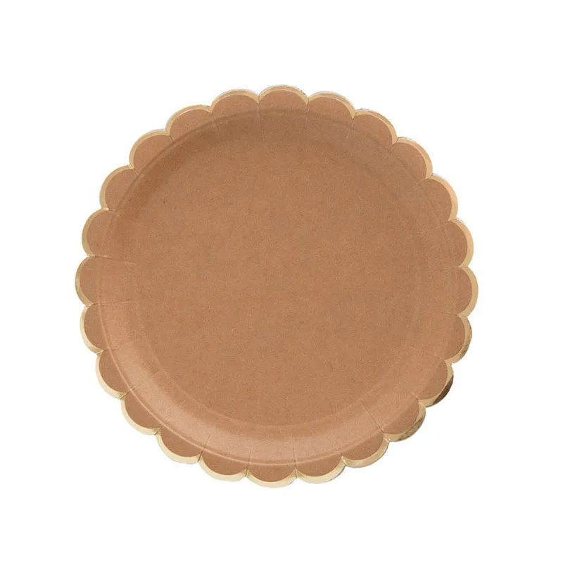 

7/9inch 8pcs Hot Gold Kraft Paper Paper Plates 30 Birthday Party Decor Wedding Dessert Table Cake Dish Adult Activity Supplies