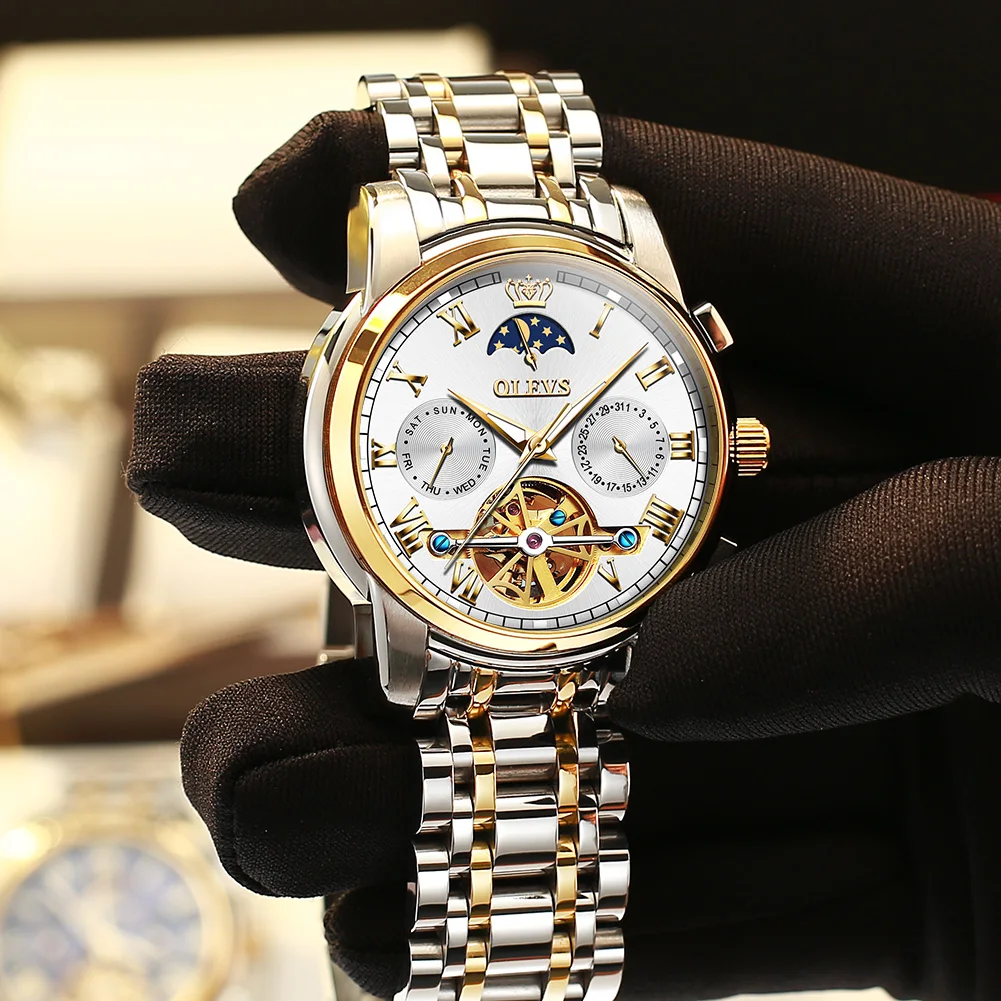 OLEVS Мужские автоматические наручные часы с турбийоном механические из