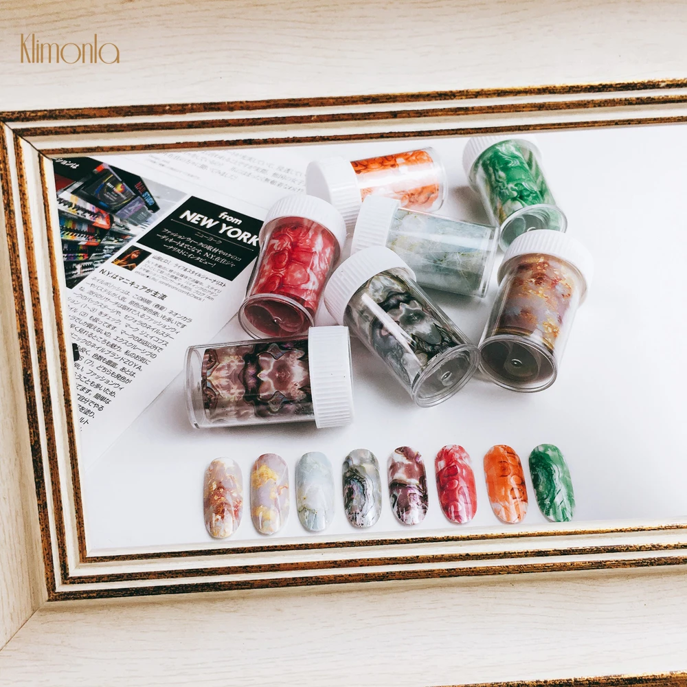 7 шт./лот 4*100 см мраморная ракушка рисунок дизайн ногтей наклейка голографическая