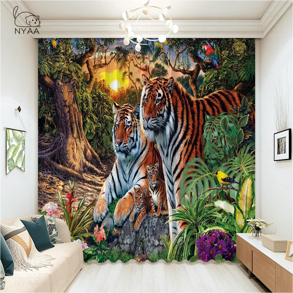 

Black And White Tiger Leopard Panthers Window Curtains Blackout For Bedroom kids Living Room Ultra-thin Micro Shading