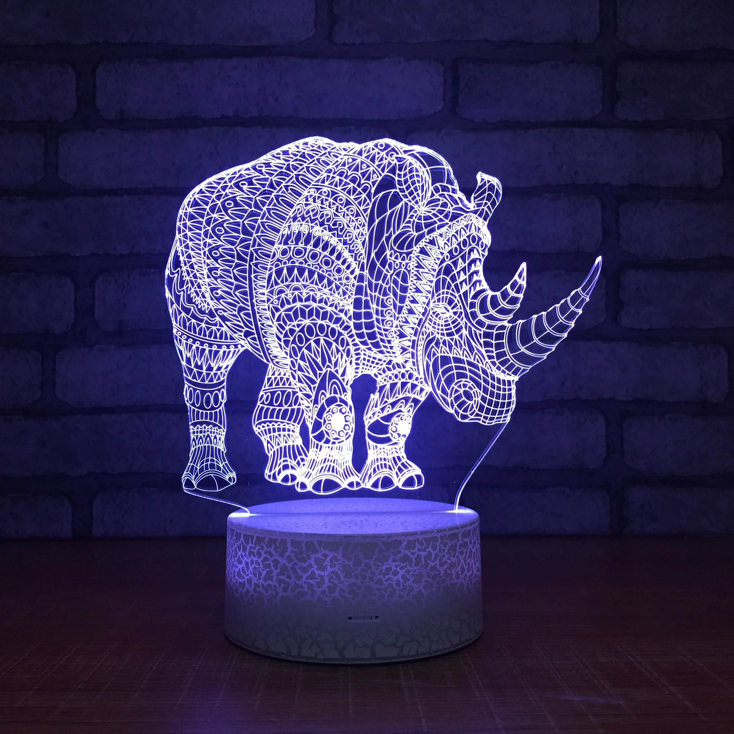 

7 Color Change Rhino 3D LED Night Lights Remote Touch USB Table Lamp for Kids Gift Home Bedroom Office Bar Decoration