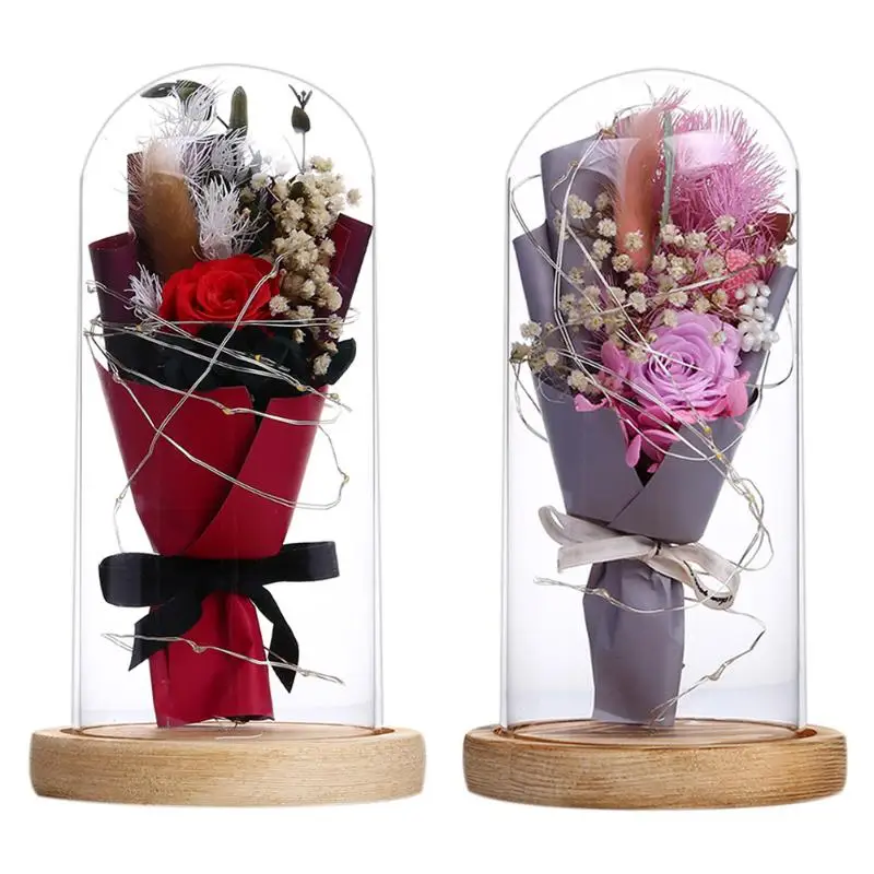 

20LED Night Lights Rose Flower in Glass Dome Copper Wire Lamp for Valentine Wedding Party Decoration Romantic Valentines Gift